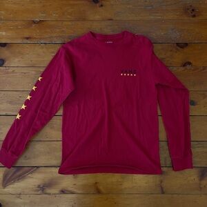 Vans Long Sleeve Red Tee with Yellow Star Accents
